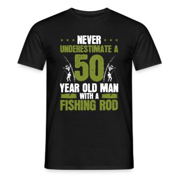 50 Year Old Fisherman Fishing Rod 50th Birthday - Männer T-Shirt - Schwarz - Vorne - AI Model Male 178 light (178cm)