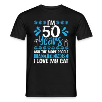 50 Year Old Cat Dad Cat 50th Birthday Kitten Lover - Men's T-Shirt - black - Front - AI Model Male 178 light (178cm)