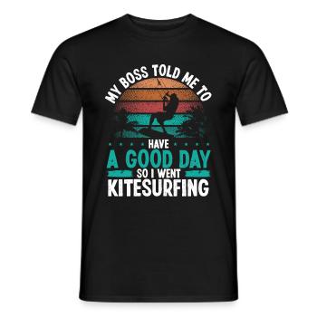 Kiteboard Mon patron m’a dit Bonne Journée Kitesurf - T-shirt homme - noir - Devant - AI Model Male 178 light (178cm)