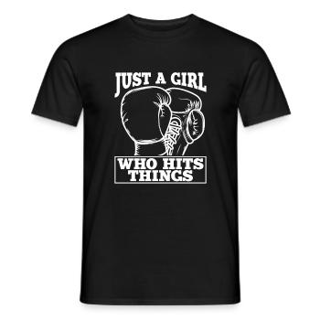 Just A Girl Who Hits Things - Frauen im Boxen - Männer T-Shirt - Schwarz - Vorne - AI Model Male 178 light (178cm)