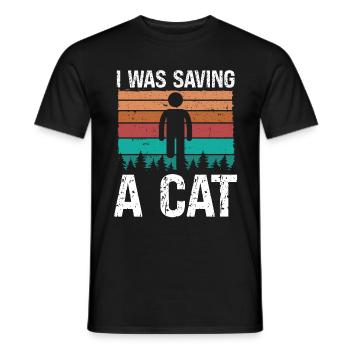 Amputated Leg Survivor saving a Cat Leg Amputee - Men's T-Shirt - black - Front - AI Model Male 178 light (178cm)