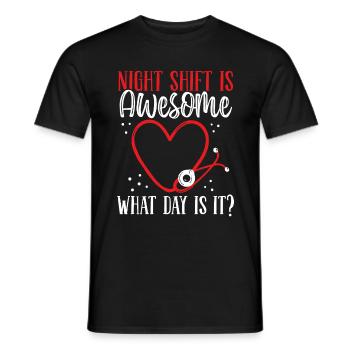 Infirmière de nuit Quel jour est-ce médical d’urgence - T-shirt homme - noir - Devant - AI Model Male 178 light (178cm)