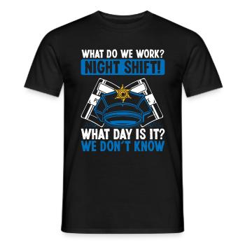Policier de nuit Quel jour est le policier - T-shirt homme - noir - Devant - AI Model Male 178 light (178cm)