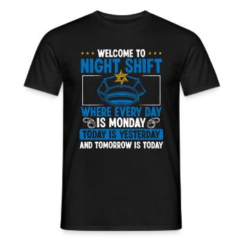 Night Shift Police Officer Cat Hat Policeman - Men's T-Shirt - black - Front - AI Model Male 178 light (178cm)