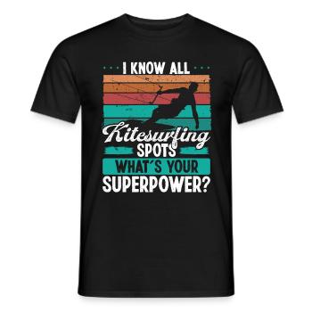 Kiteboarder Kitesurfing Spot Whats your Superpower - Men's T-Shirt - black - Front - AI Model Male 178 light (178cm)
