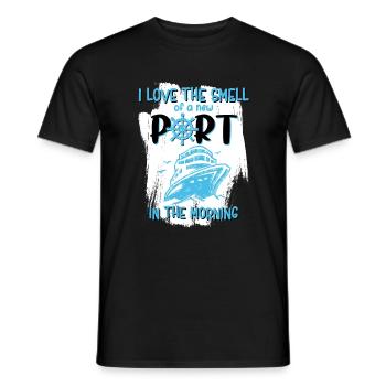 J’aime l’odeur du nouveau port dans la croisière du matin - T-shirt homme - noir - Devant - AI Model Male 178 light (178cm)