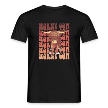 Horny Cow, Retro Cow Scottish Highland Cattle - Men's T-Shirt - black - Front - AI Model Male 178 light (178cm)