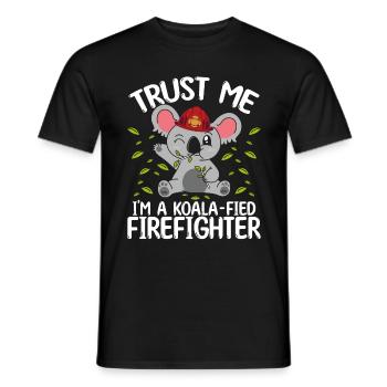 Koala Firefighter Rescue Team Night Shift Fire - Men's T-Shirt - black - Front - AI Model Male 178 light (178cm)