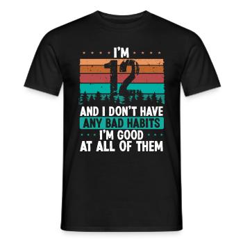 Anniversaire de 12 ans Drôle d’humour 12 anniversaire - T-shirt homme - noir - Devant - AI Model Male 178 light (178cm)