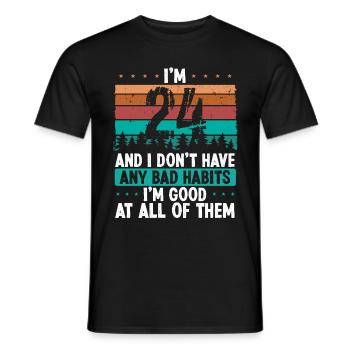 Anniversaire de 24 ans Drôle d’humour 24 anniversaire - T-shirt homme - noir - Devant - AI Model Male 178 light (178cm)