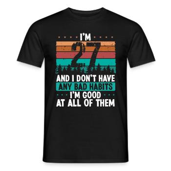 Anniversaire de 27 ans Drôle d’humour 27 anniversaire - T-shirt homme - noir - Devant - AI Model Male 178 light (178cm)
