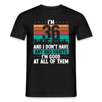 36 Year Old Birthday Funny Humor 36 Birthday - Men's T-Shirt - black - Front - AI Model Male 178 light (178cm)