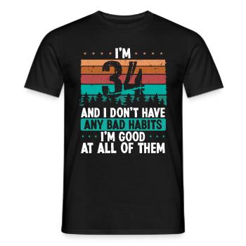 34 Year Old Birthday Funny Humor 34 Birthday - Men's T-Shirt - black - Front - AI Model Male 178 light (178cm)
