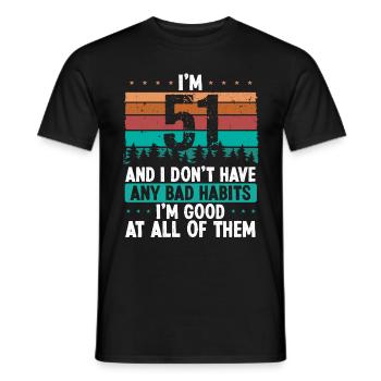 51 Year Old Birthday Funny Humor 51 Birthday - Men's T-Shirt - black - Front - AI Model Male 178 light (178cm)