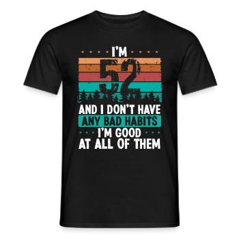 Anniversaire de 52 ans Drôle d’humour 52 anniversaire - T-shirt homme - noir - Devant - AI Model Male 178 light (178cm)