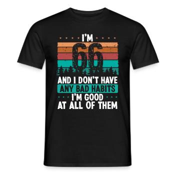 66 Year Old Birthday Funny Humor 66 Birthday - Men's T-Shirt - black - Front - AI Model Male 178 light (178cm)