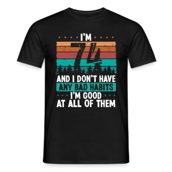 Anniversaire de 74 ans Drôle d’humour 74 anniversaire - T-shirt homme - noir - Devant - AI Model Male 178 light (178cm)