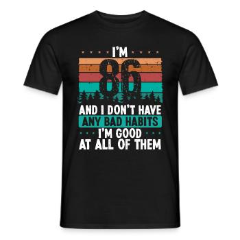 86 Year Old Birthday Funny Humor 86 Birthday - Men's T-Shirt - black - Front - AI Model Male 178 light (178cm)