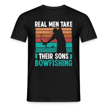 Bowfisher Real Men take their Sons Bowfishing - Men's T-Shirt - black - Front - AI Model Male 178 light (178cm)
