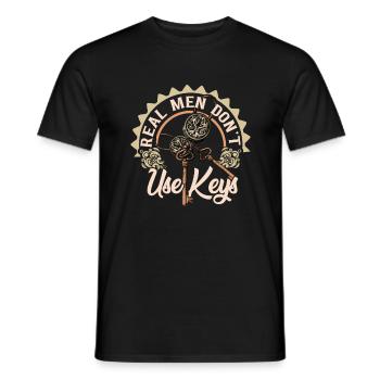 Les vrais hommes n’utilisent pas de clés, serrurier - T-shirt homme - noir - Devant - AI Model Male 178 light (178cm)