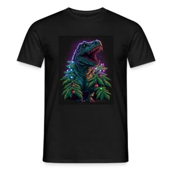 Dino T-Rex Christmas Tree Fairy Lights Winter - Men's T-Shirt - black - Front - AI Model Male 178 light (178cm)