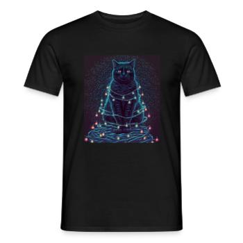 Süße Katze Weihnachtsbaum Lichterkette Winter - Männer T-Shirt - Schwarz - Vorne - AI Model Male 178 light (178cm)