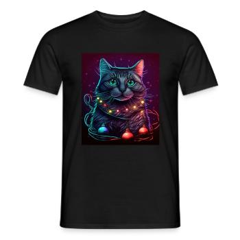 Süße Katze Weihnachtsbaum Lichterkette Winter - Männer T-Shirt - Schwarz - Vorne - AI Model Male 178 light (178cm)