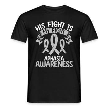 Mois du ruban aphasique Son combat est mon combat - T-shirt homme - noir - Devant - AI Model Male 178 light (178cm)