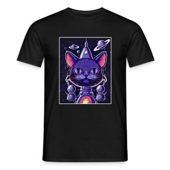Cat Space Astronaut Space Neon Rockets - T-shirt homme - noir - Devant - AI Model Male 178 light (178cm)