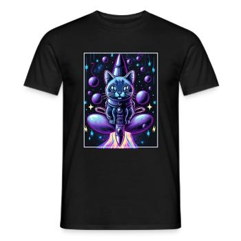 Cat Space Astronaut Space Neon Rockets - T-shirt homme - noir - Devant - AI Model Male 178 light (178cm)