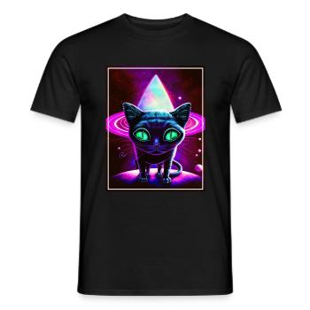 Cat Space Astronaut Space Neon Rockets - T-shirt homme - noir - Devant - AI Model Male 178 light (178cm)