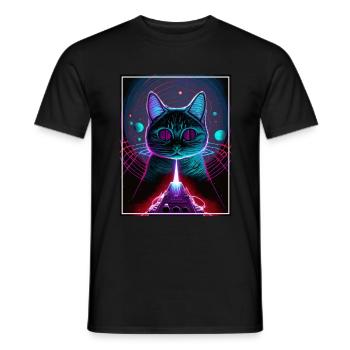 Cat Space Astronaut Space Neon Rockets - T-shirt homme - noir - Devant - AI Model Male 178 light (178cm)