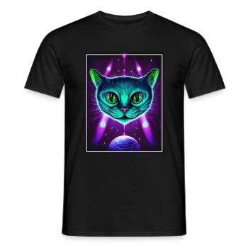 Cat Space Astronaut Space Neon Rockets - T-shirt homme - noir - Devant - AI Model Male 178 light (178cm)