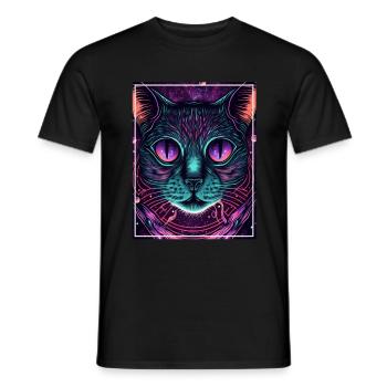 Cat Space Astronaut Space Neon Rockets - T-shirt homme - noir - Devant - AI Model Male 178 light (178cm)