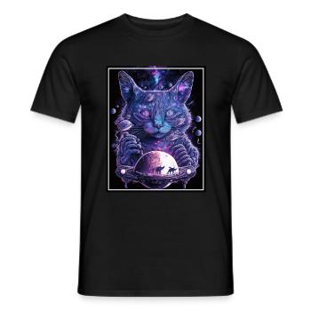 Katze Weltraum Astronaut Space Neon Raketen - Männer T-Shirt - Schwarz - Vorne - AI Model Male 178 light (178cm)
