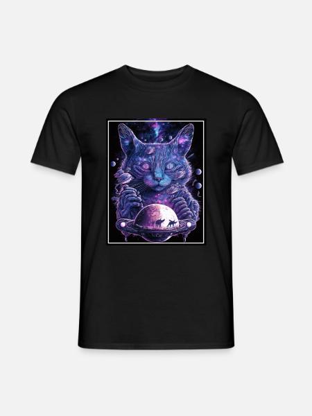Cat Space Astronaut Space Neon Rockets - T-shirt homme - noir