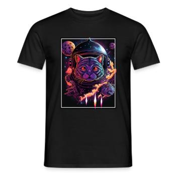 Cat Space Astronaut Space Neon Rockets - T-shirt homme - noir - Devant - AI Model Male 178 light (178cm)