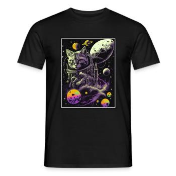 Cat Space Astronaut Space Neon Rockets - T-shirt homme - noir - Devant - AI Model Male 178 light (178cm)