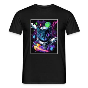 Cat Space Astronaut Space Neon Rockets - T-shirt homme - noir - Devant - AI Model Male 178 light (178cm)