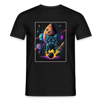 Cat Space Astronaut Space Neon Rockets - T-shirt homme - noir - Devant - AI Model Male 178 light (178cm)