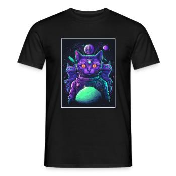 Katze Weltraum Astronaut Space Neon Raketen - Männer T-Shirt - Schwarz - Vorne - AI Model Male 178 light (178cm)