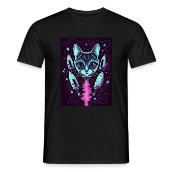 Cat Space Astronaut Space Neon Rockets - T-shirt homme - noir - Devant - AI Model Male 178 light (178cm)
