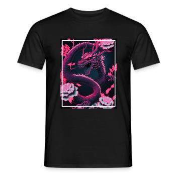 Drachen Japan Kirschblüte Berge Neon Retro Fabel - Männer T-Shirt - Schwarz - Vorne - AI Model Male 178 light (178cm)