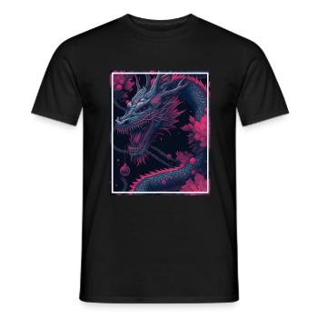 Drachen Japan Kirschblüte Berge Neon Retro Fabel - Männer T-Shirt - Schwarz - Vorne - AI Model Male 178 light (178cm)