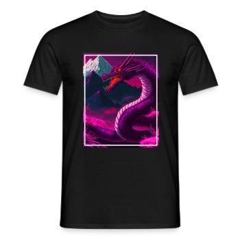Drachen Japan Kirschblüte Berge Neon Retro Fabel - Männer T-Shirt - Schwarz - Vorne - AI Model Male 178 light (178cm)