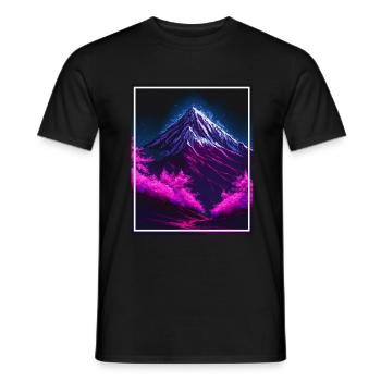 Geometrisch Japan Kirschblüte Berge Neon Fabel - Männer T-Shirt - Schwarz - Vorne - AI Model Male 178 light (178cm)