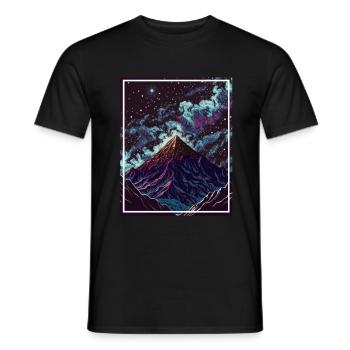 Fantasie Japan Kirschblüte Berge Neon Retro Fabel - Männer T-Shirt - Schwarz - Vorne - AI Model Male 178 light (178cm)
