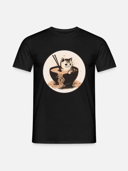 Katze Cat Ramen Nudeln Süßes Kätzchen Nudelsuppe - Männer T-Shirt - Schwarz