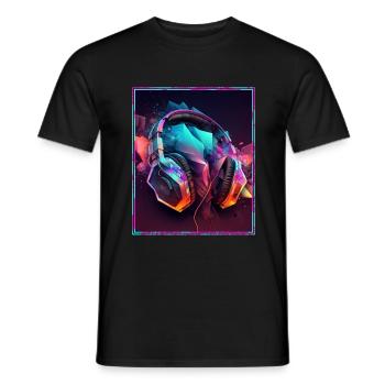 Polygon Headset Headphones Gamer Geometric - Men's T-Shirt - black - Front - AI Model Male 178 light (178cm)