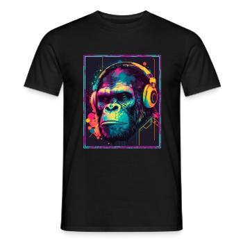 Monkey Polygon Headset Headphones Gamer Geometric - Men's T-Shirt - black - Front - AI Model Male 178 light (178cm)